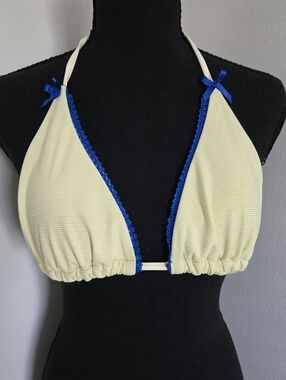 Yellow Glitter Sparkly Lace Bow Trim Triangle Bikini Top